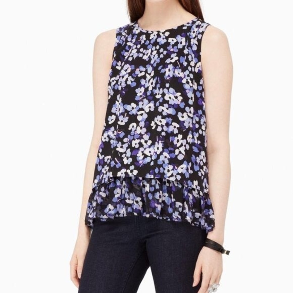 Brand new katespade silk purple and black floral top